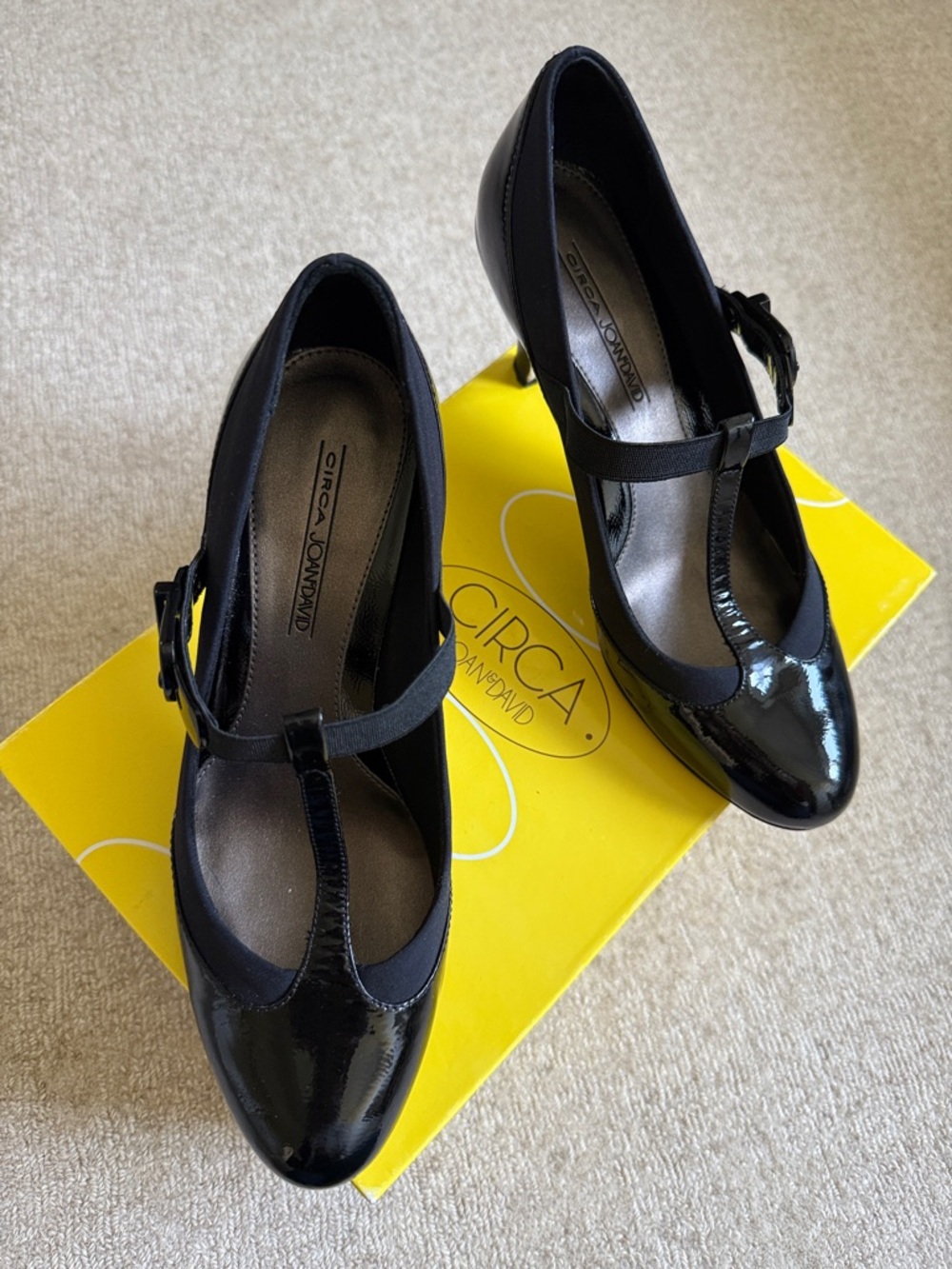 Circa Joan & David Patent Leather & Fabric T-Strap Pumps